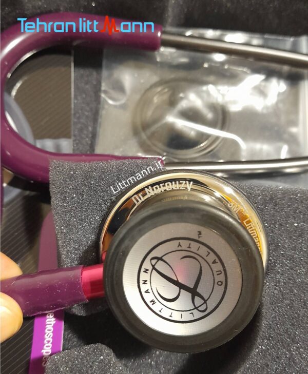 گوشی پزشکی لیتمن کلاسیک ۳ بادمجانی آینه ای صورتی ۵۹۶۰ حکاکی با فونت NTF-Grand