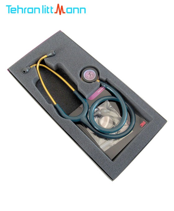 گوشی پزشکی لیتمن کلاسیک ۳ آبی کاربنی رنگین کمانی ۵۸۰۷ جعبه باز شده