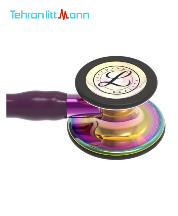 گوشی پزشکی لیتمن کاردیولوژی 4 بادمجانی صورتی رنگین‌کمانی پولیش 6239 نمای کناری چست پیس